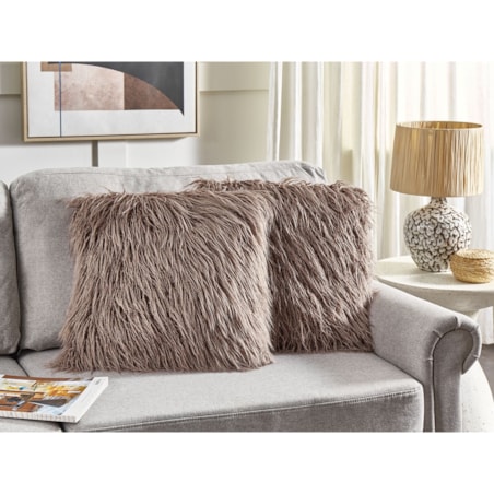 2 poduszki dekoracyjne włochacze 45 x 45 cm beżowe COROKIA