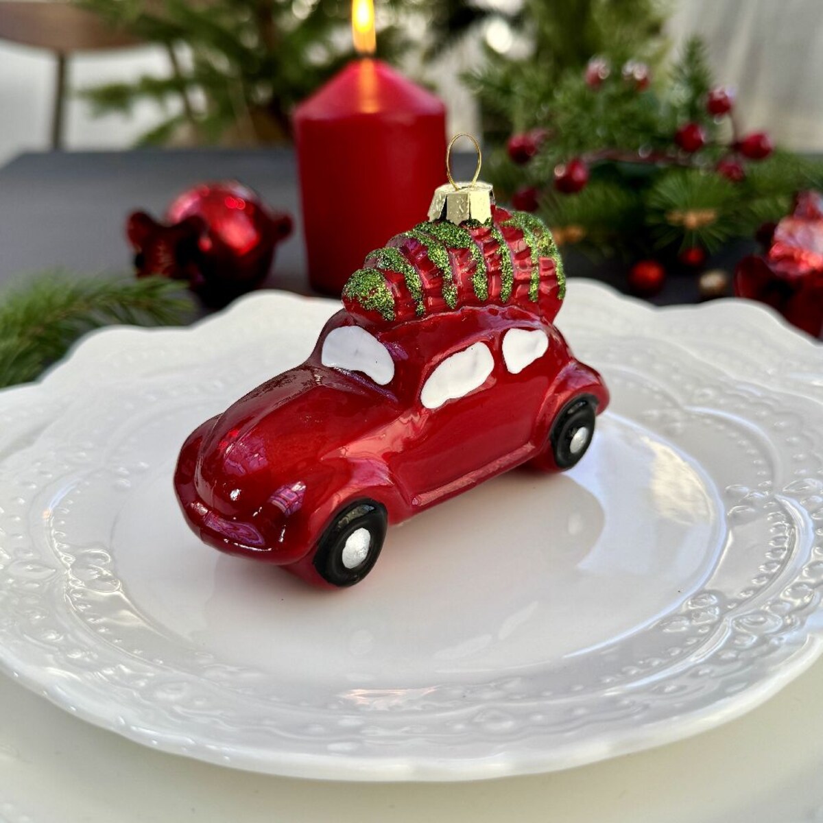 VILLA ITALIA Bombka AUTO czerwone 10 cm