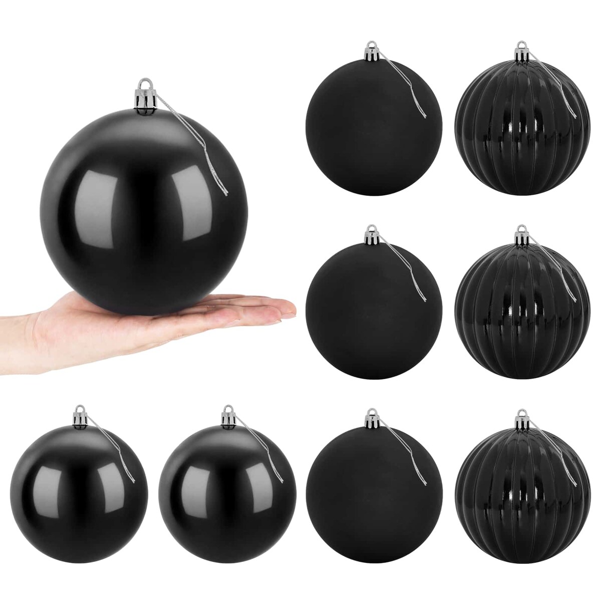 vidaXL Zestaw bombek świątecznych XL 9 szt. Czarny śr. 15 cm