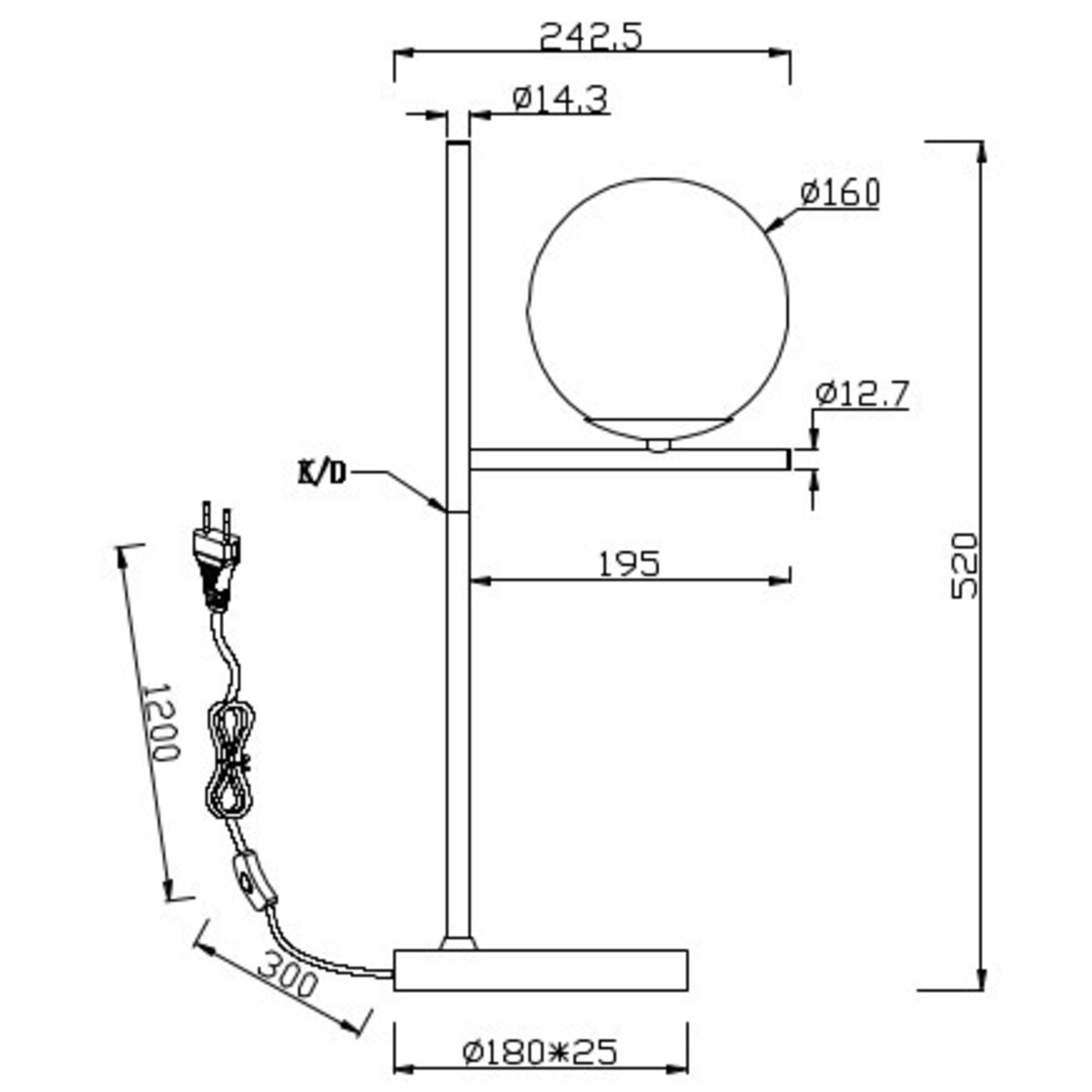 Stojąca LAMPA stołowa PURE 502000108 Trio modernistyczna LAMPKA szklana kula mosiądz biała