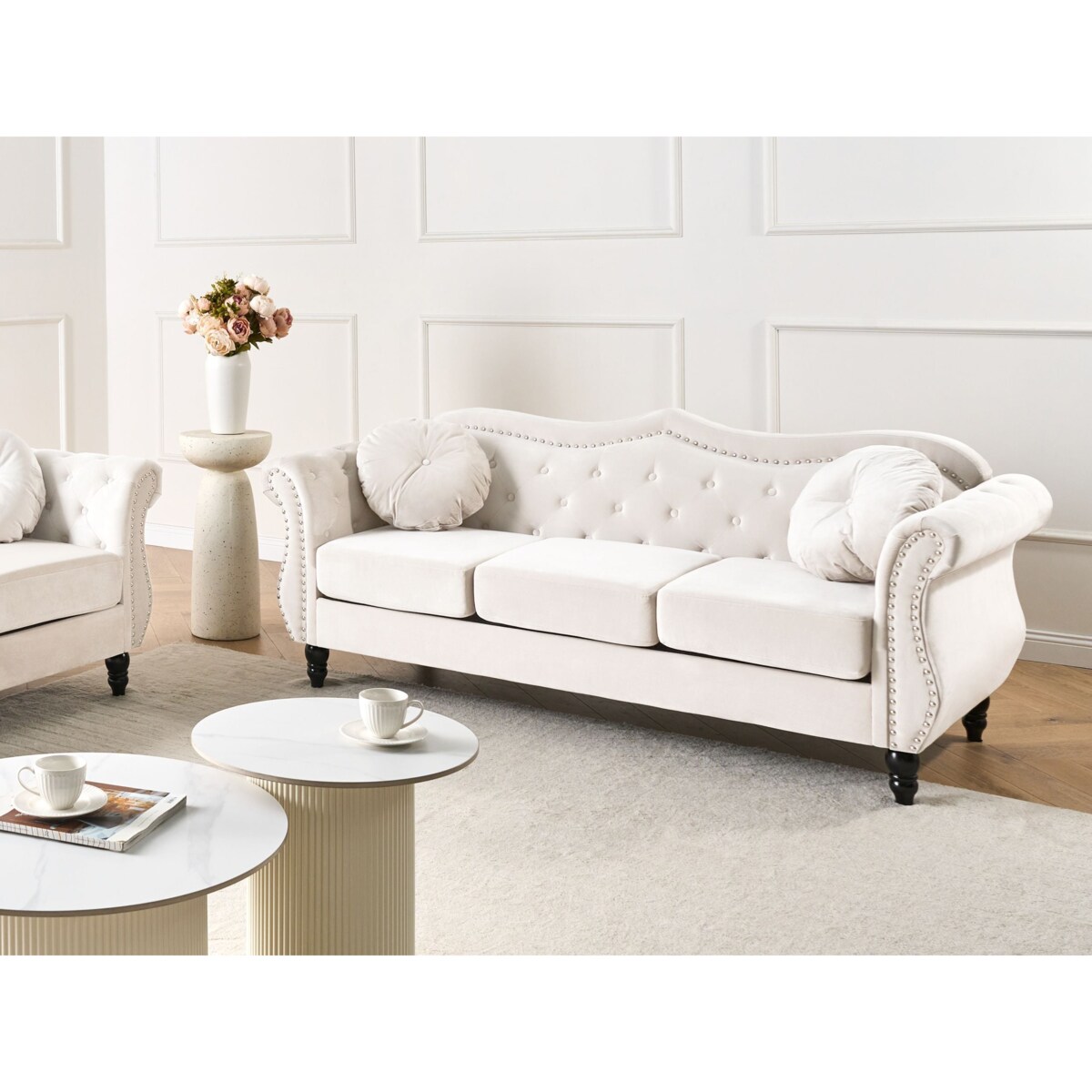 Sofa dla 3 osób SKIEN Welur Jasnobeżowy