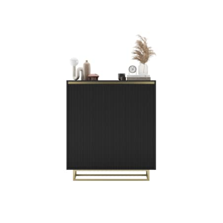 Komoda Glamour Szafka RTV Czarny MAT ryflowane fronty złote akcenty 110,8 cm