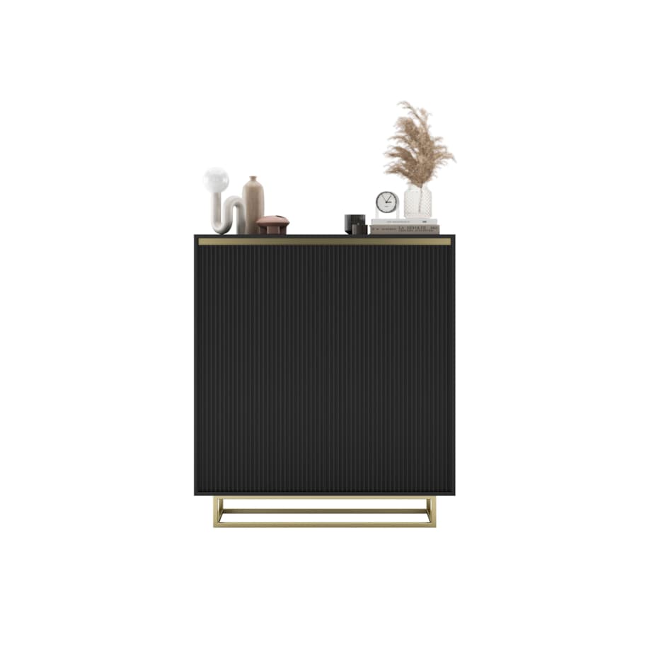 Komoda Glamour Szafka RTV Czarny MAT ryflowane fronty złote akcenty 110,8 cm