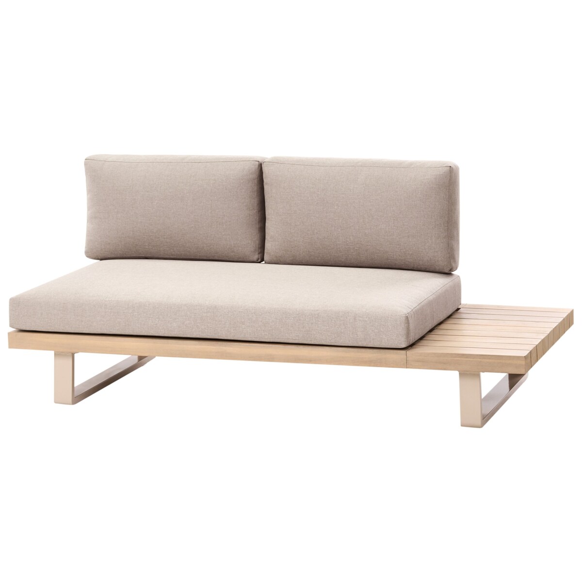 Narożnik ogrodowy ze stolikiem dla 5 osób MYKONOS Prawostronny Certyfikowane drewno akacjowe Beżowoszary