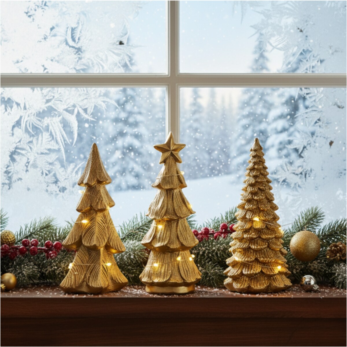 Choinka Led Złota Świecąca Figurka 15,5 Cm Ozdobna Dekoracja Świąteczna Na Baterie