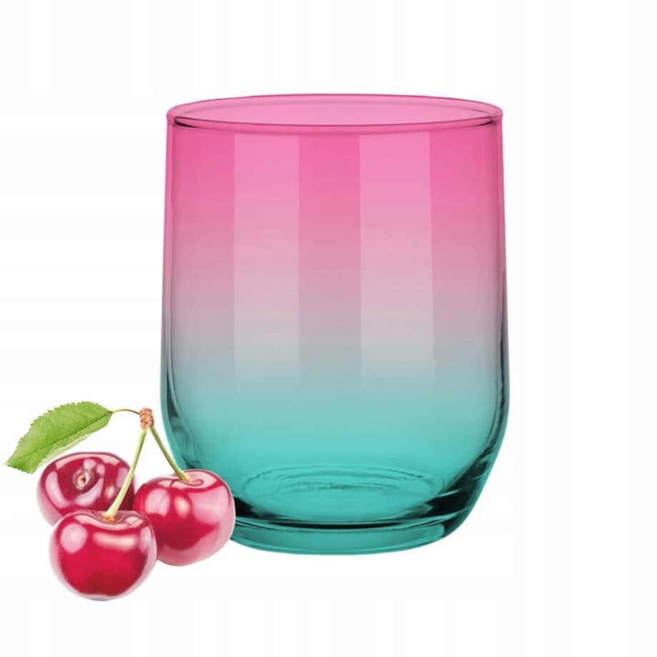 Kolorowa Szklanka 300 ml Turkusowo Różowa na Drinki Wodę Sok Napoje Ozdobna