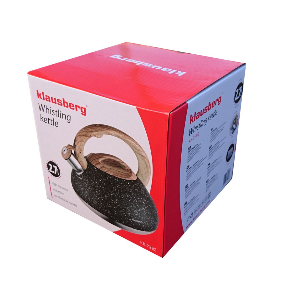 Czajnik stalowy z gwizdkiem 2.7L Wood Line czarny KLAUSBERG