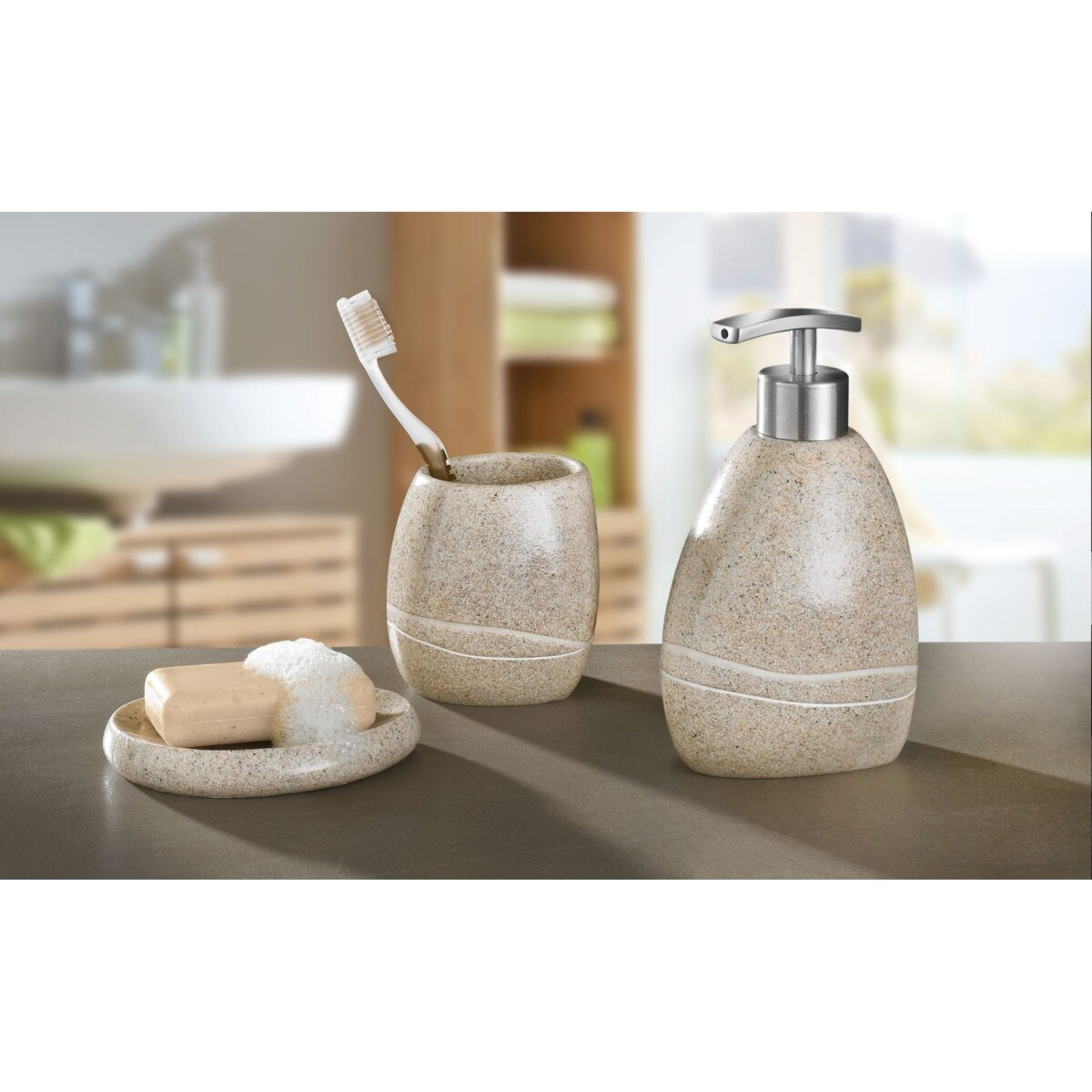 Kleine Wolke Stones Szczotka WC ze stojakiem naturalny beż