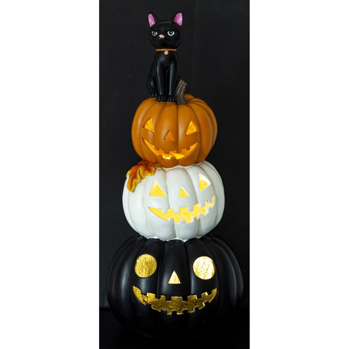 Dekoracja Halloween LED- bałwanek z dyń TURRIS z kotem na wierzchołku
