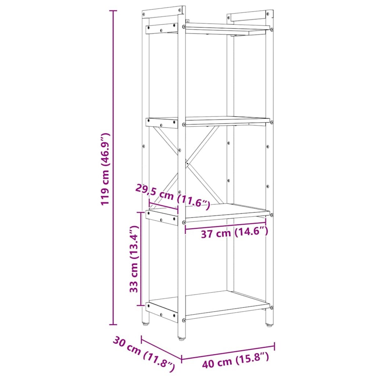 vidaXL Półka na książki Szary dąb sonoma 40 x 30 x 118 cm