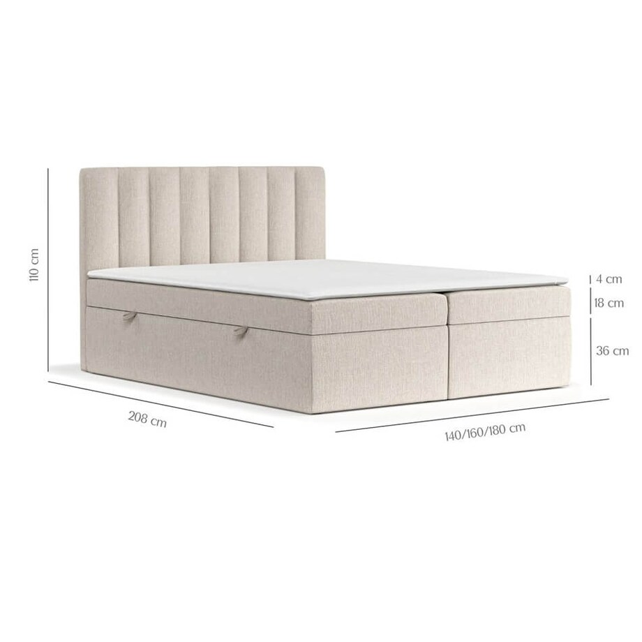 Łóżko tapicerowane AMARO 160x200 z pojemnikiem, Jasny Beż, tkanina Megan 353