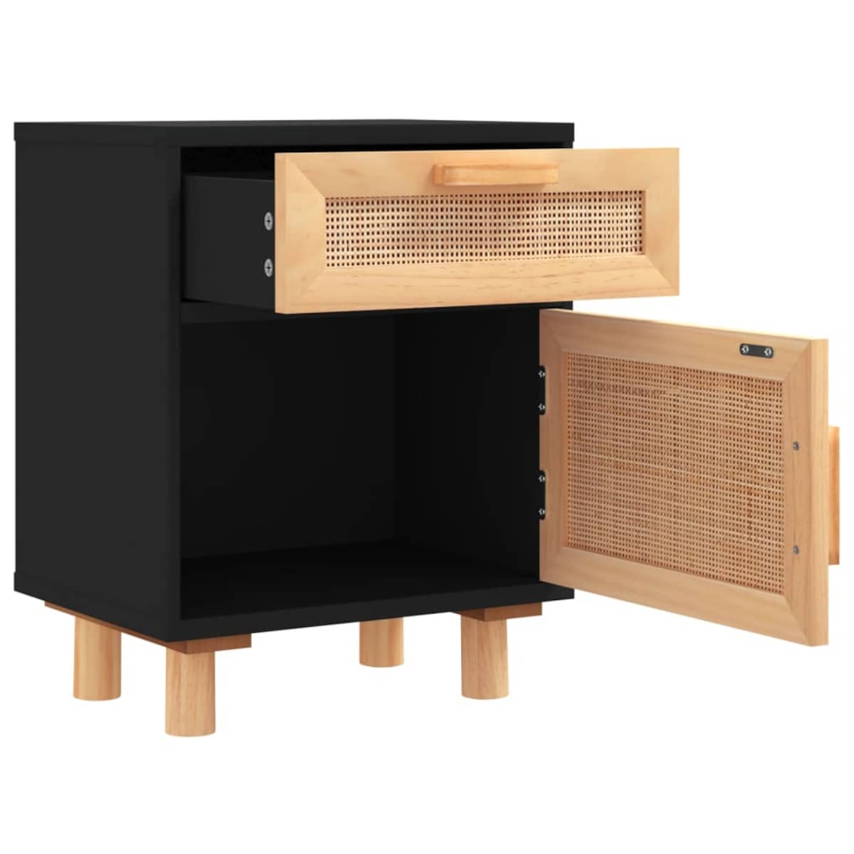 vidaXL Szafki nocne, 2 szt., czarne, lite drewno sosnowe i rattan