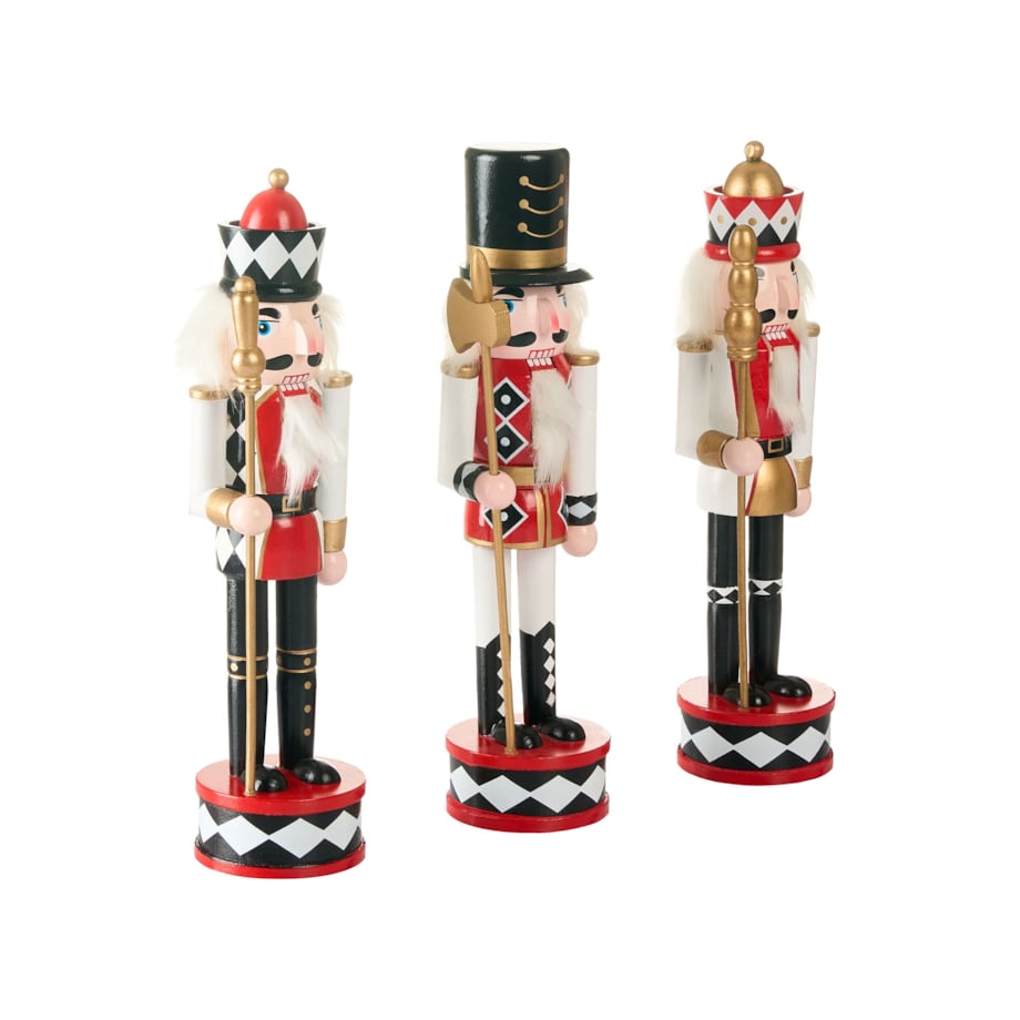 Zestaw 3 figurek dekoracyjnych RICKLEAN Dziadek do orzechów 30 cm Czerwony/ biały