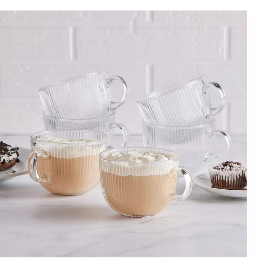 SZKLANKA KUBEK DUŻA w paski plisy 510 ml szkło filiżanka 6szt na napoje