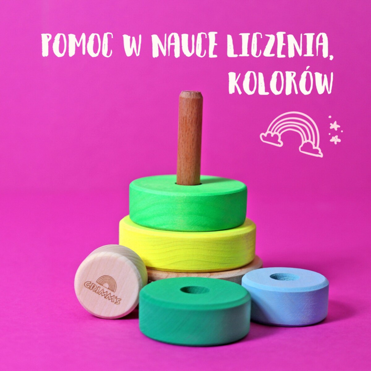 Wieża drewniana dla dzieci 6 krążków – klocki Grimm's Neon Green 1+