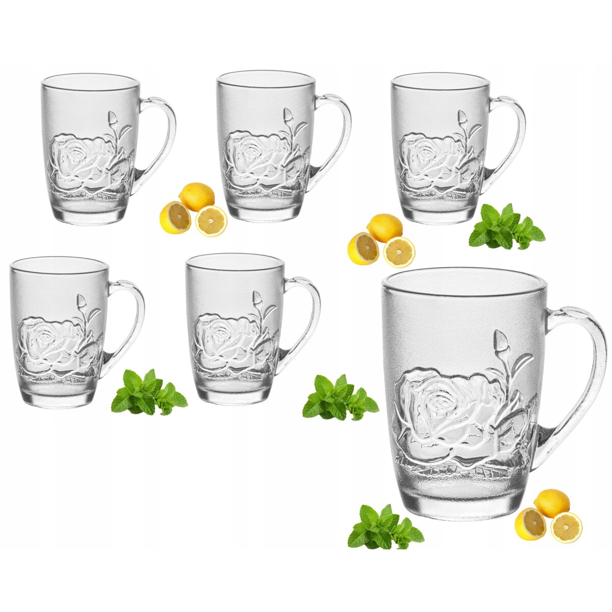 SZKLANKI KUBEK 6szt NA KAWE LATTE HERABTĘ ZIOŁA 415 ml prezent w RÓŻA dekor