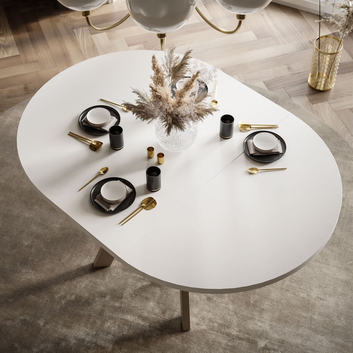 Okrągły stół rozkładany VOLTA MATT, nogi kaszmir, blat biały