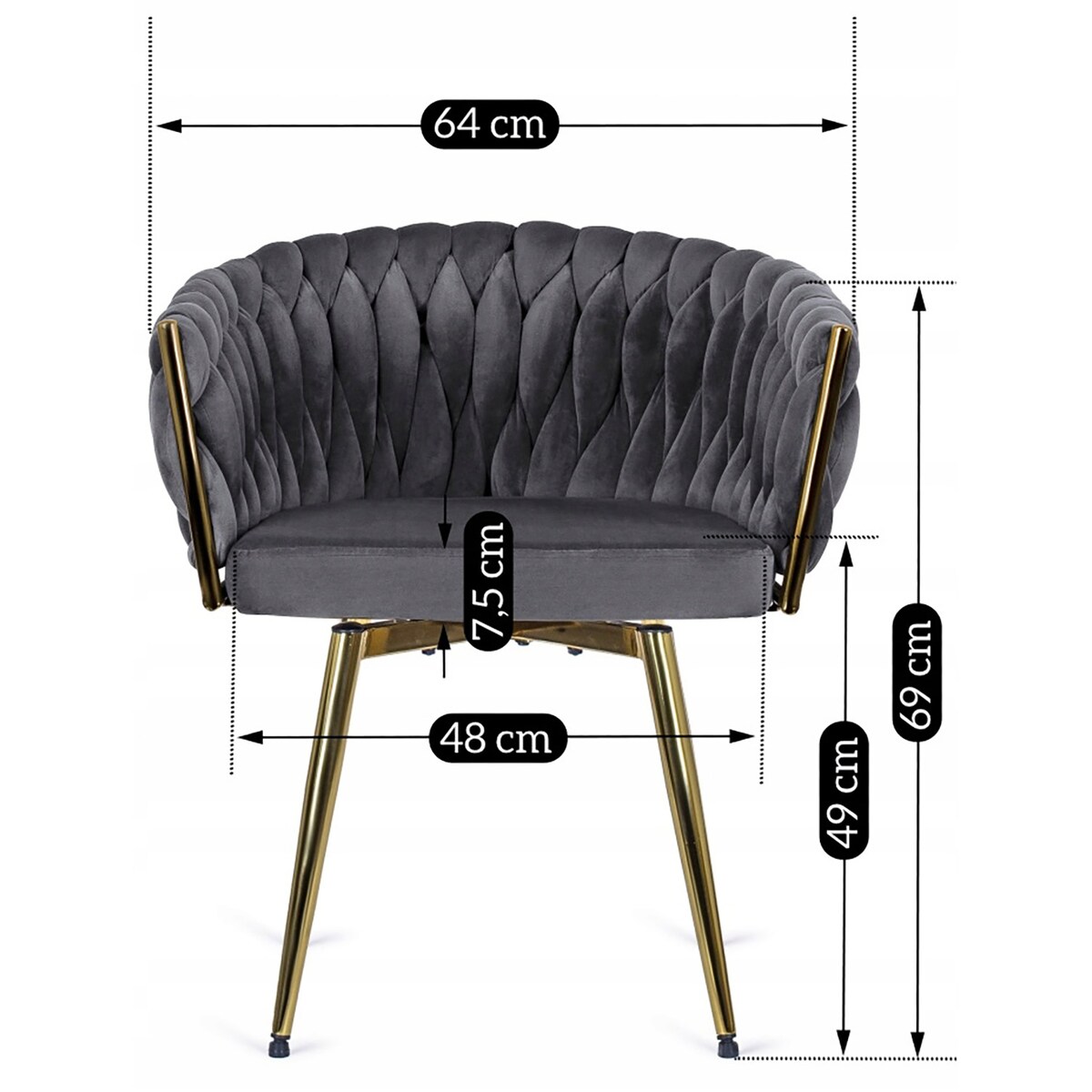 Krzesło Obrotowe Plecione Tapicerowane Welurowe Do Jadalni Szare RUBI