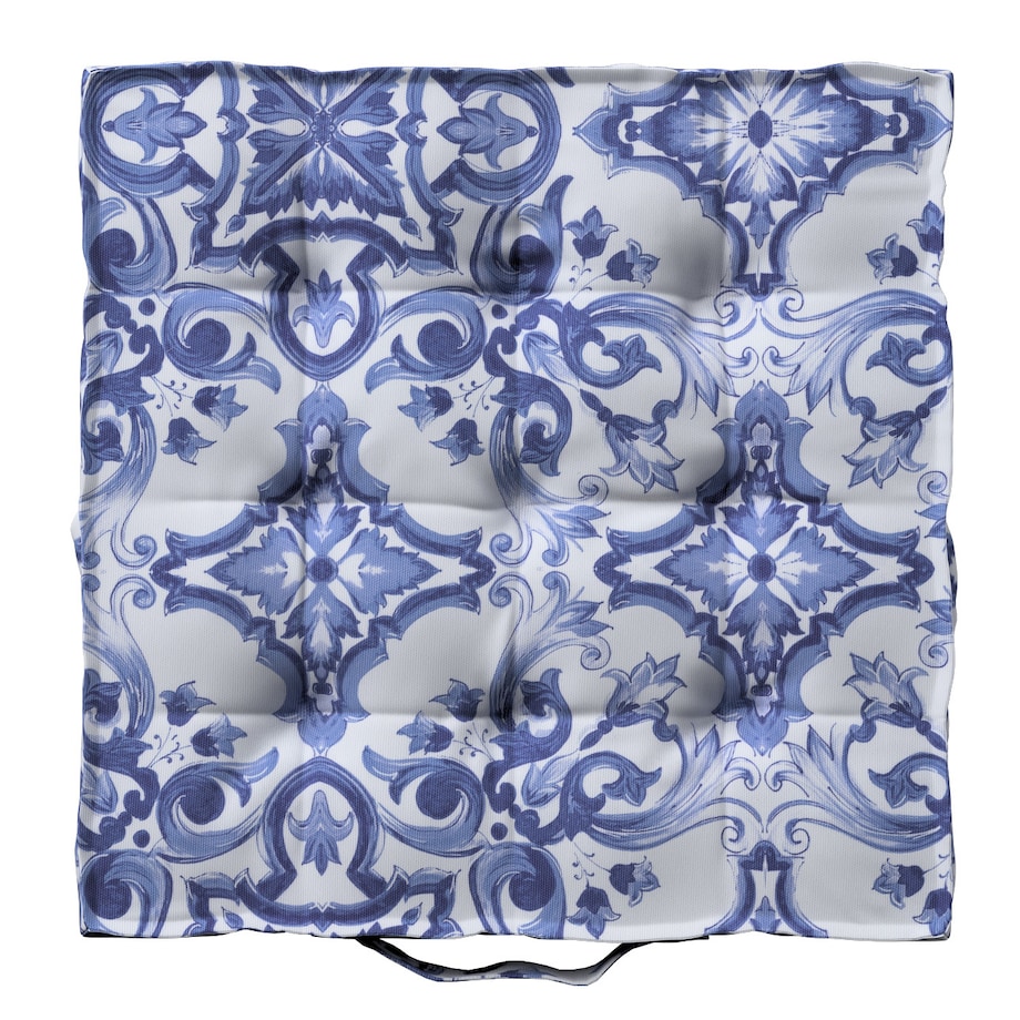 Poduszka na krzesło Kuba, niebieskie wzory na białym tle, 40 x 40 x 6 cm, Aria