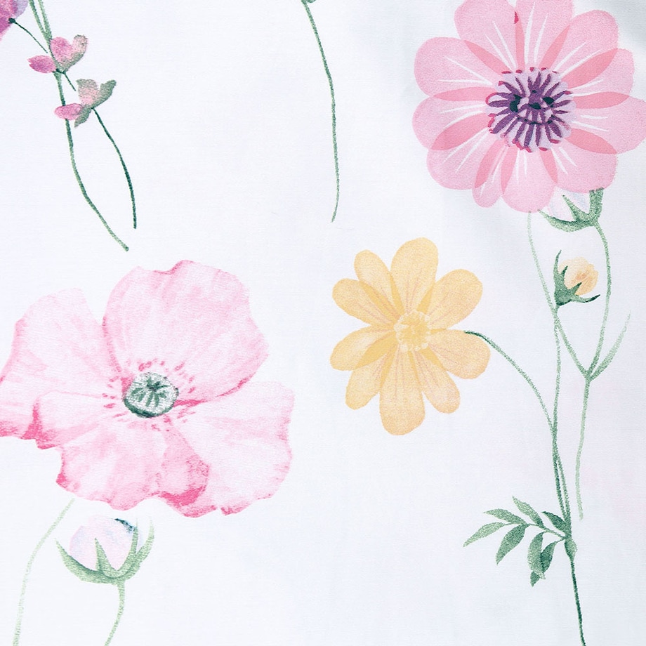 Pościel satyna bawełniana 140x200 Vellia biała w pastelowe kolorowe kwiaty akwarelowe, Satynlove