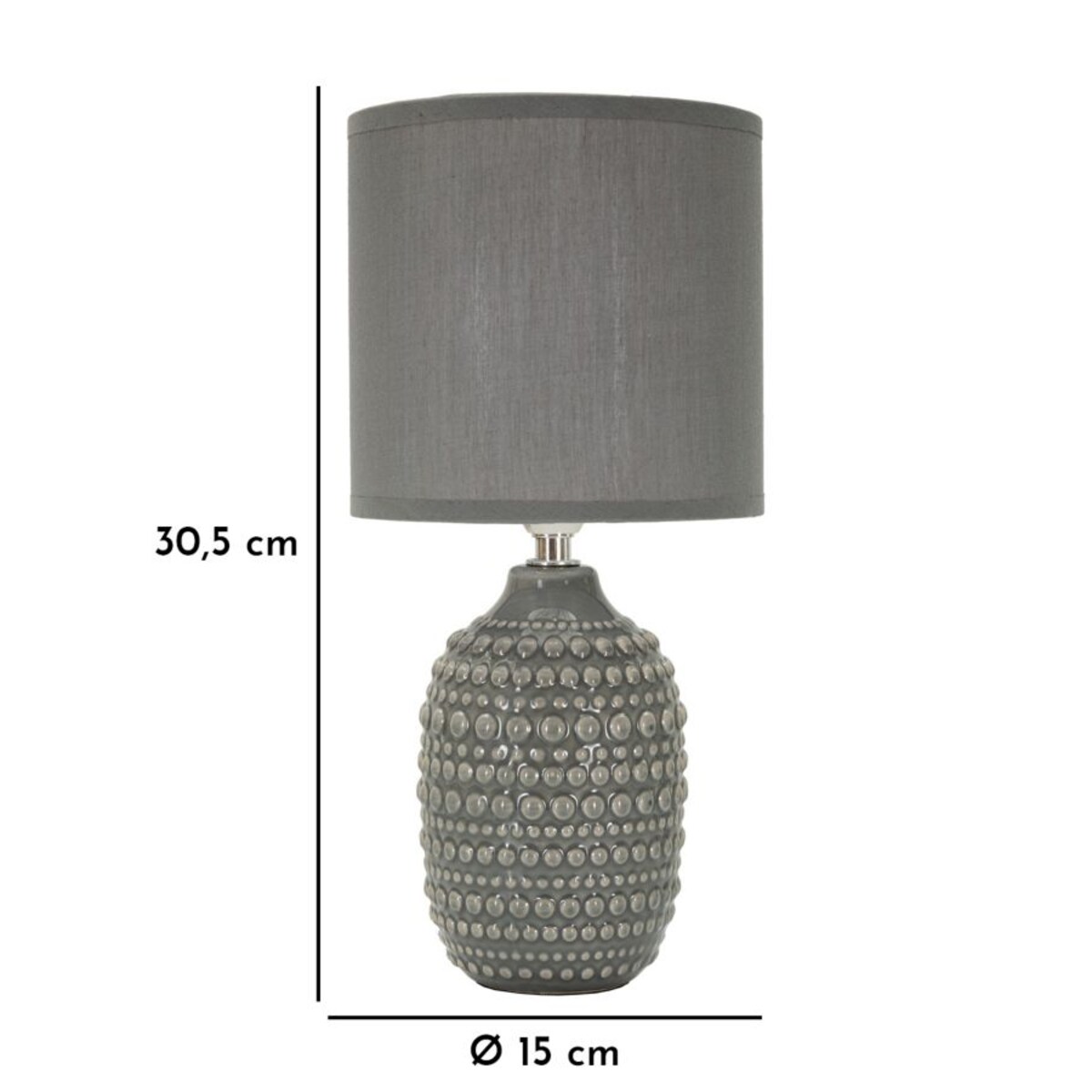 Lampa stołowa Points, kolor szary, ceramika, żelazo i tkanina, 15 x 15 x 30,5 cm, 1 x E14, styl nowoczesny, do salonu i sypialni, Mauro Ferretti
