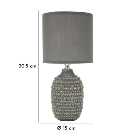 Lampa stołowa Points, kolor szary, ceramika, żelazo i tkanina, 15 x 15 x 30,5 cm, 1 x E14, styl nowoczesny, do salonu i sypialni, Mauro Ferretti