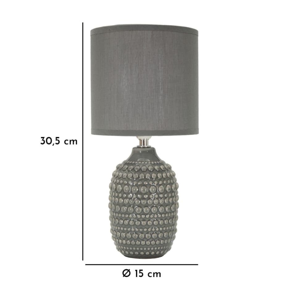 Lampa stołowa Points, kolor szary, ceramika, żelazo i tkanina, 15 x 15 x 30,5 cm, 1 x E14, styl nowoczesny, do salonu i sypialni, Mauro Ferretti