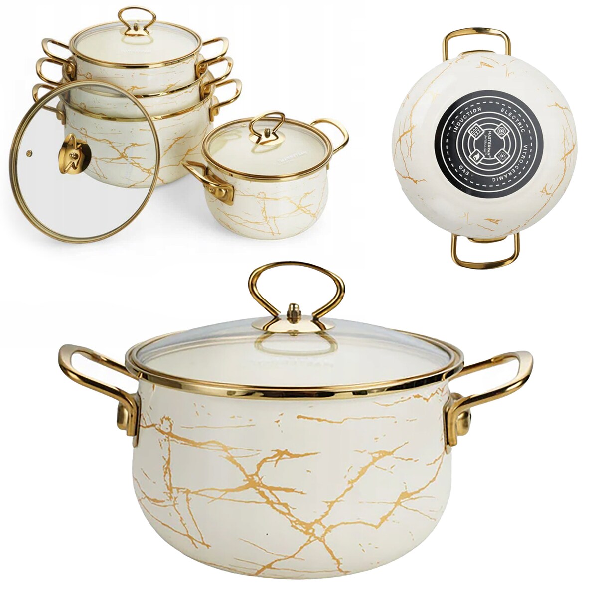 Zestaw 8 Emaliowanych Garnków - Doskonały Do Gotowania Na Gaz Indukcję