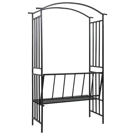 vidaXL Pergola ogrodowa z ławką, czarna, 128x50x207 cm, żelazna