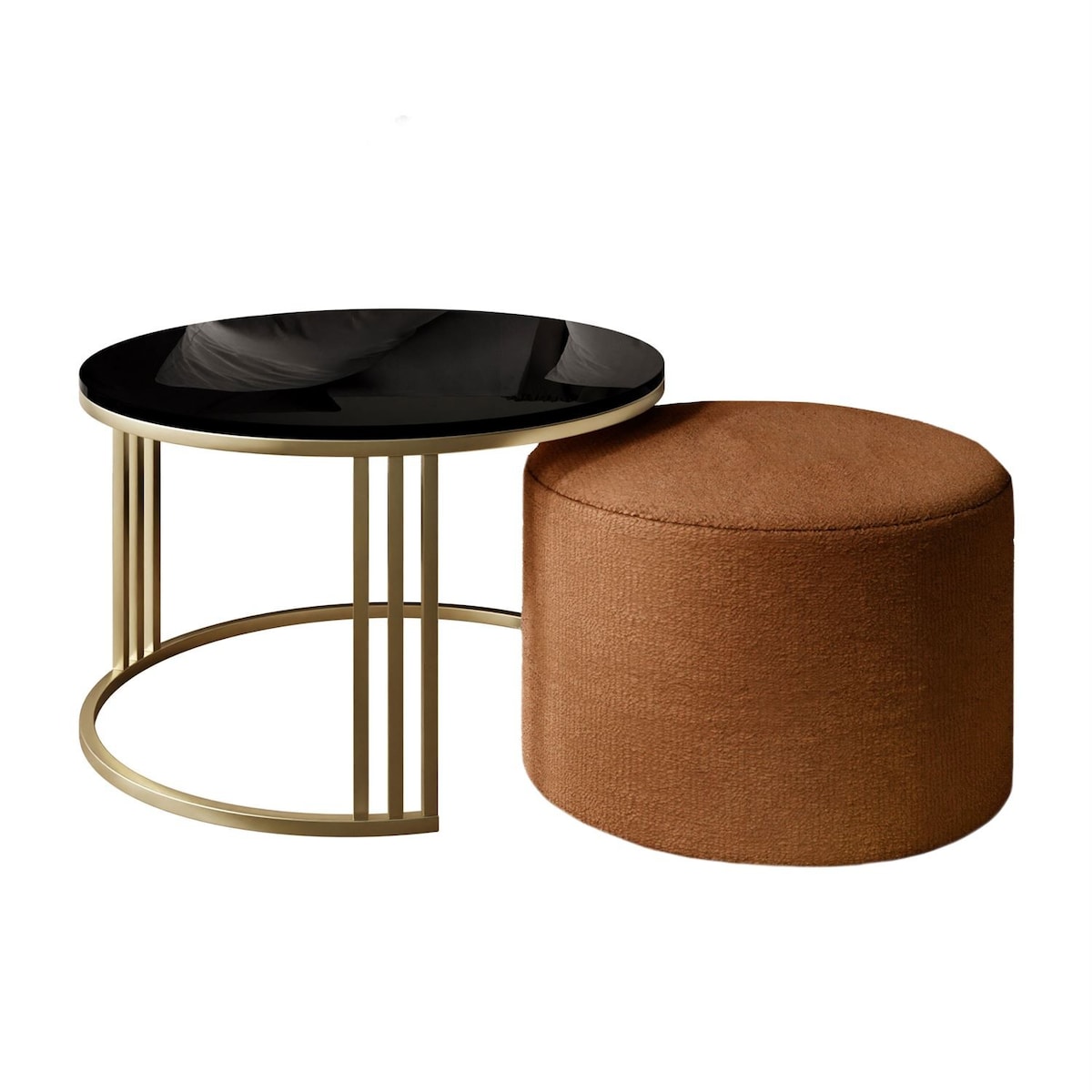 Stolik kawowy z pufą LORI POŁYSK złoto szczotkowane, czarny / Perfect Harmony 52