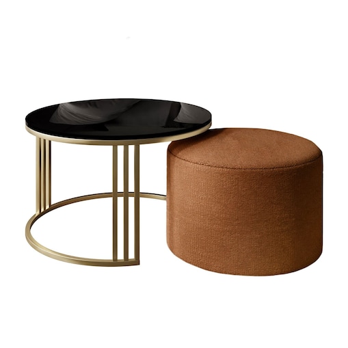 Stolik kawowy z pufą LORI POŁYSK złoto szczotkowane, czarny / Perfect Harmony 52