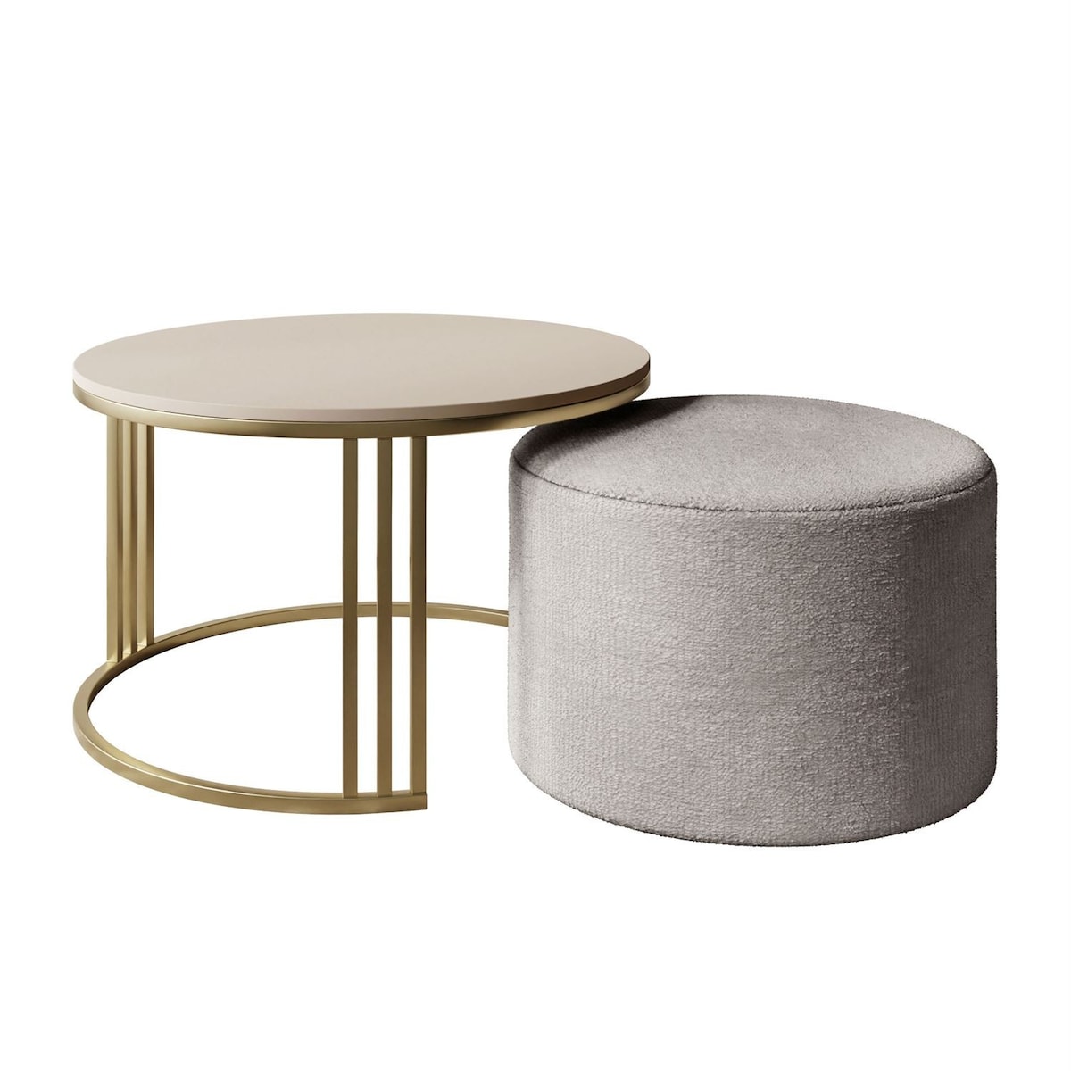 Stolik kawowy z pufą LORI MAT złoto szczotkowane, kaszmir mat / Perfect Harmony 82