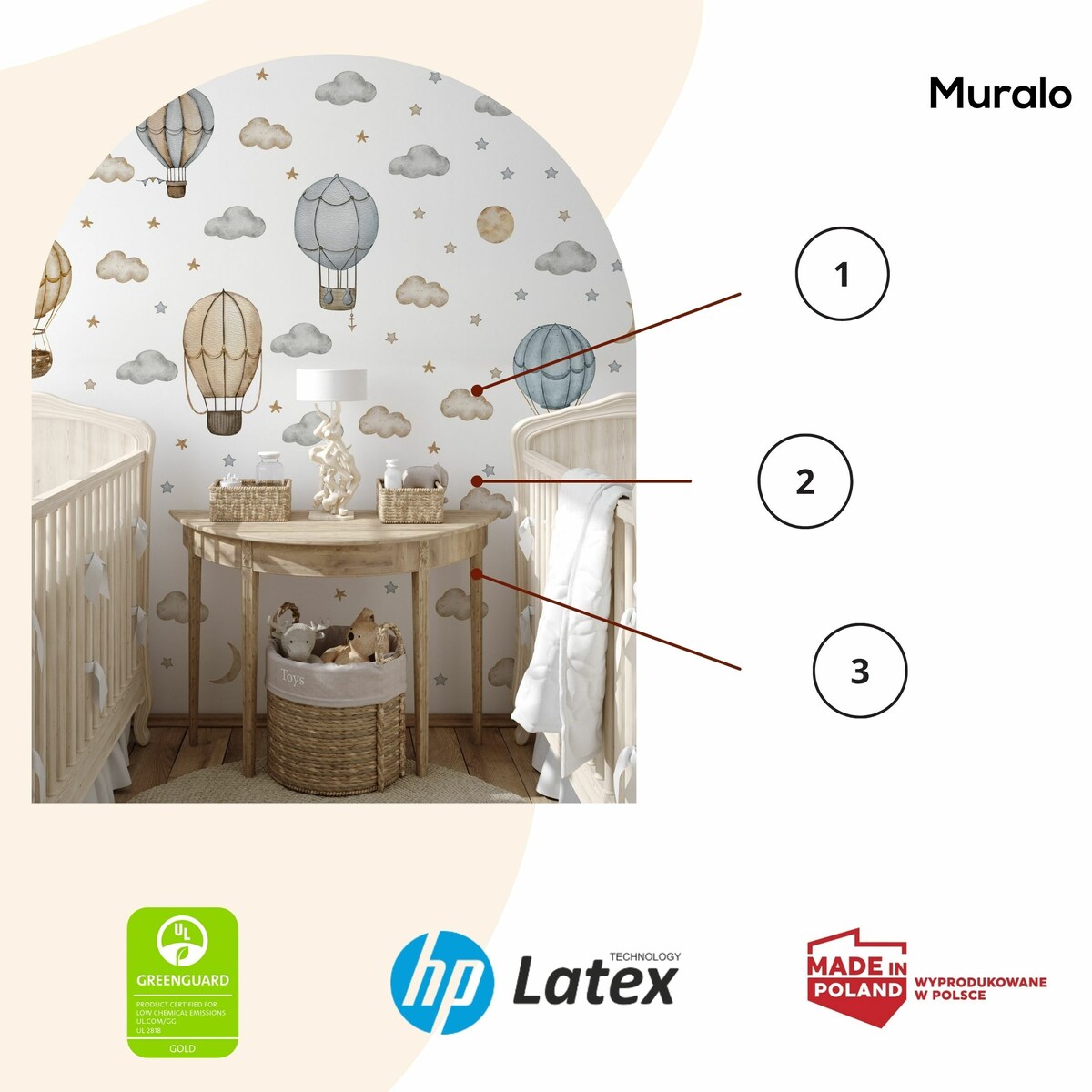 Naklejki Na Ścianę Dla Dzieci Balony Chmury Gwiazdy Księżyce Boho ZESTAW 60x30cm