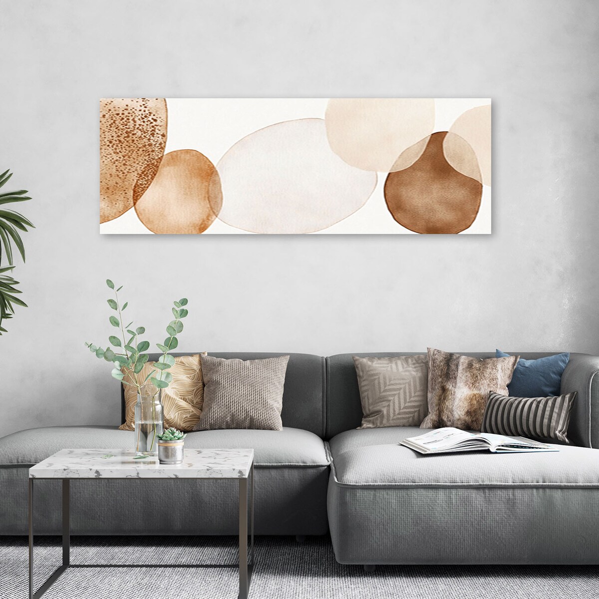 Feeby Obraz nowoczesny Okręgi Akwarela Abstrakcja Lofty Beżowy 150x50