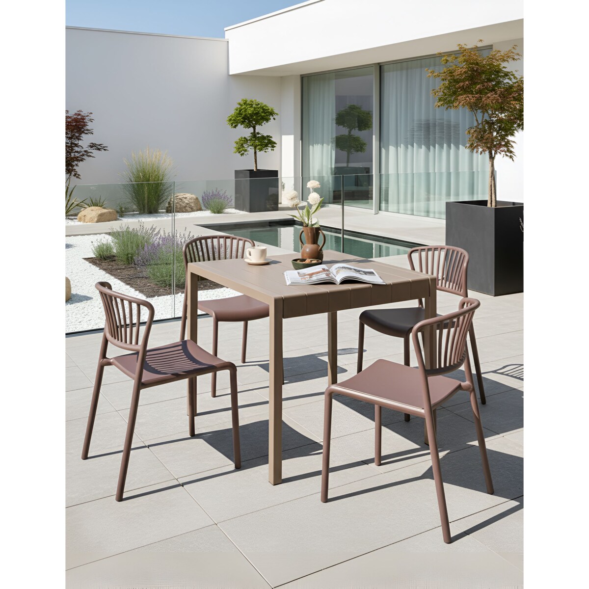 Zestaw 4 krzeseł ogrodowych GELA Brązowy