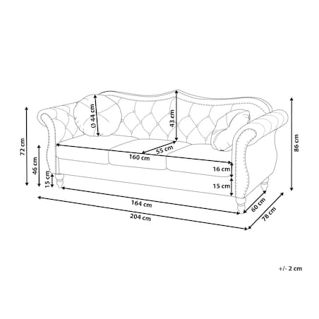 Sofa dla 3 osób SKIEN Welur Czarny