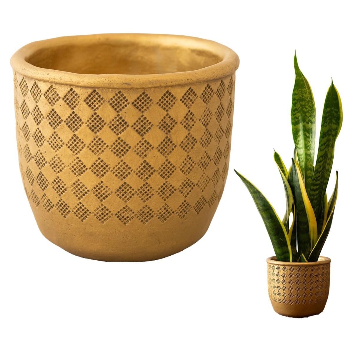DONICZKA BETONOWA osłonka donica ZŁOTA retro okrągła na bonsai aloesy