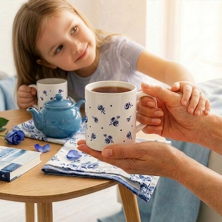 Ceramiczny kubek z uchwytem SZAFIROWE PĄKI do kawy herbaty czekolady 250ml - prezent upominek dla kobiety mamy babci koleżanki żony siostry