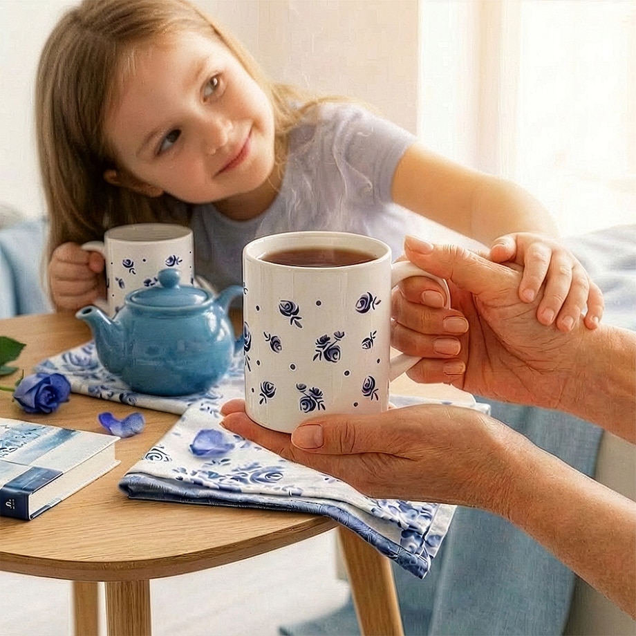 Ceramiczny kubek z uchwytem SZAFIROWE PĄKI do kawy herbaty czekolady 250ml - prezent upominek dla kobiety mamy babci koleżanki żony siostry