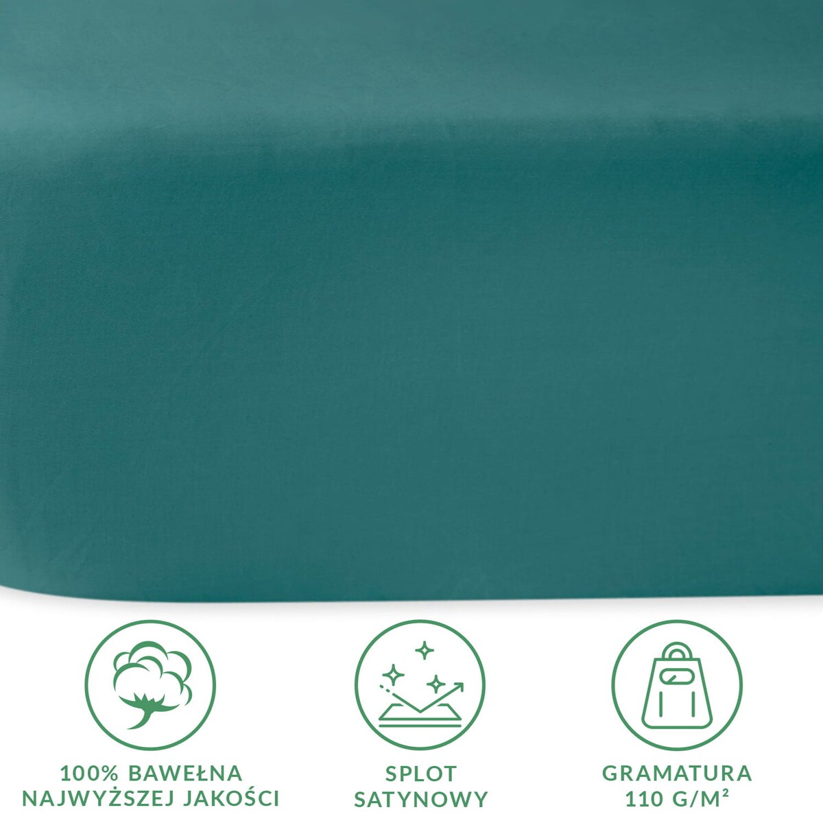 Prześcieradło satynowe bez gumki 200x220 kolor Ciemny turkus