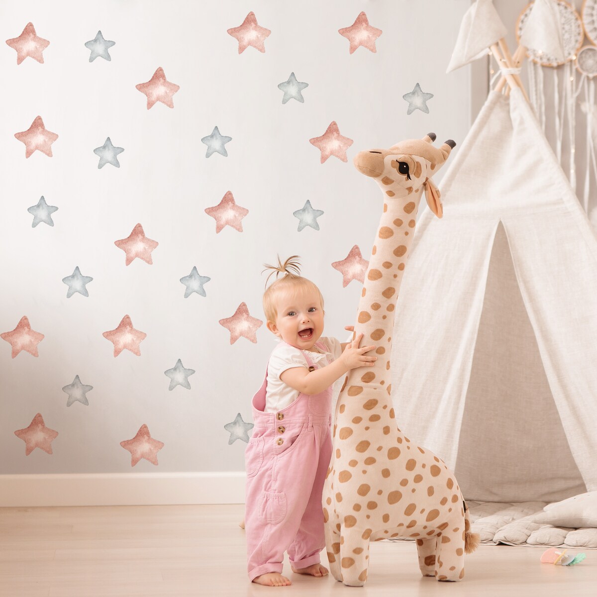 Naklejki Na Ścianę Dla Dzieci Różowe GWIAZDKI Gwiazdy Styl Boho ZESTAW 60x30cm