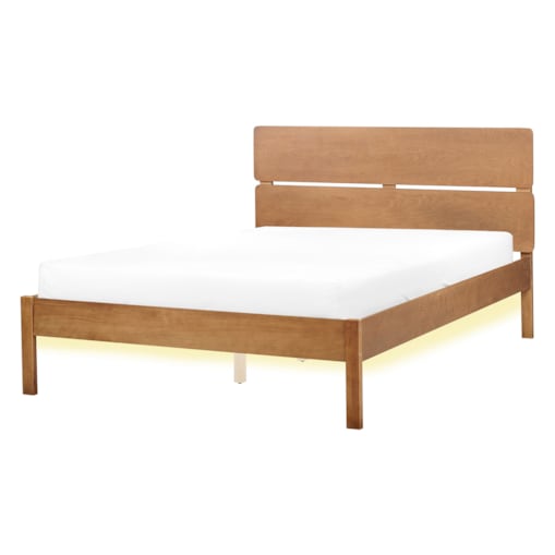 Łóżko LED drewniane 140 x 200 cm jasne BOISSET