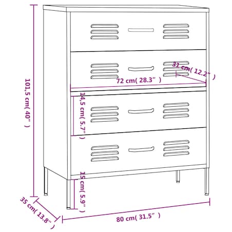 vidaXL Szafka z szufladami, miętowa, 80x35x101,5 cm, stalowa