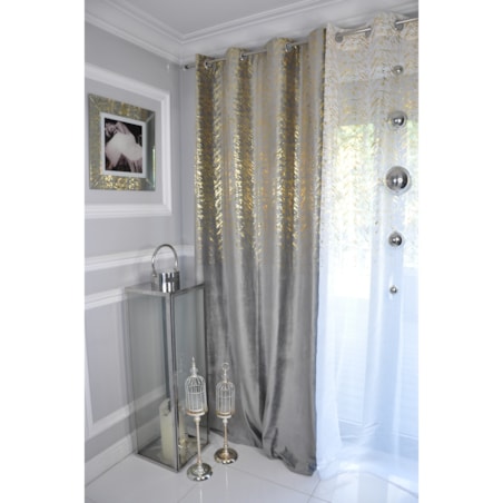 zasłona welurowa "velvet glow" złoty print 140x250 cm szary