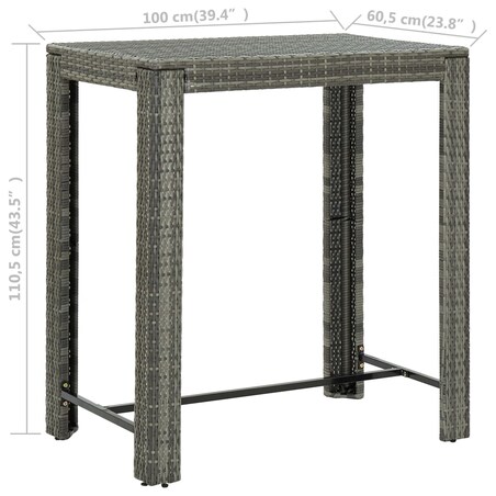 vidaXL Ogrodowy stolik barowy, szary, 100x60,5x110,5 cm, polirattan
