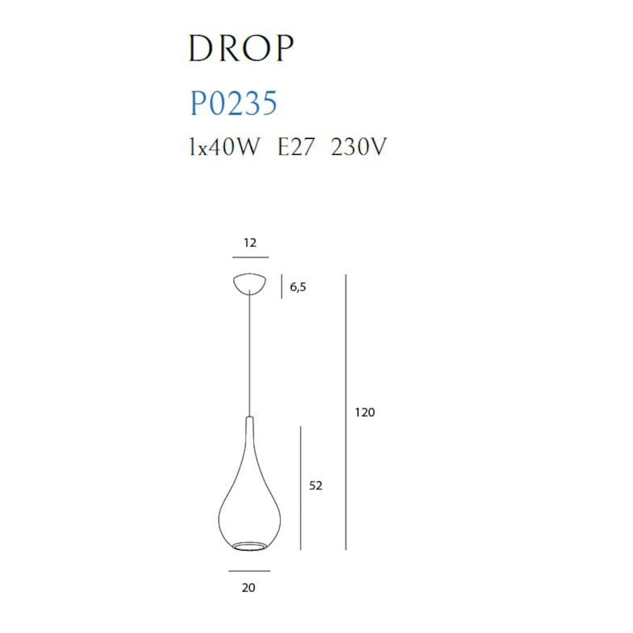 LAMPA wisząca DROP P0235 Maxlight metalowa OPRAWA zwis kropla łezka biała