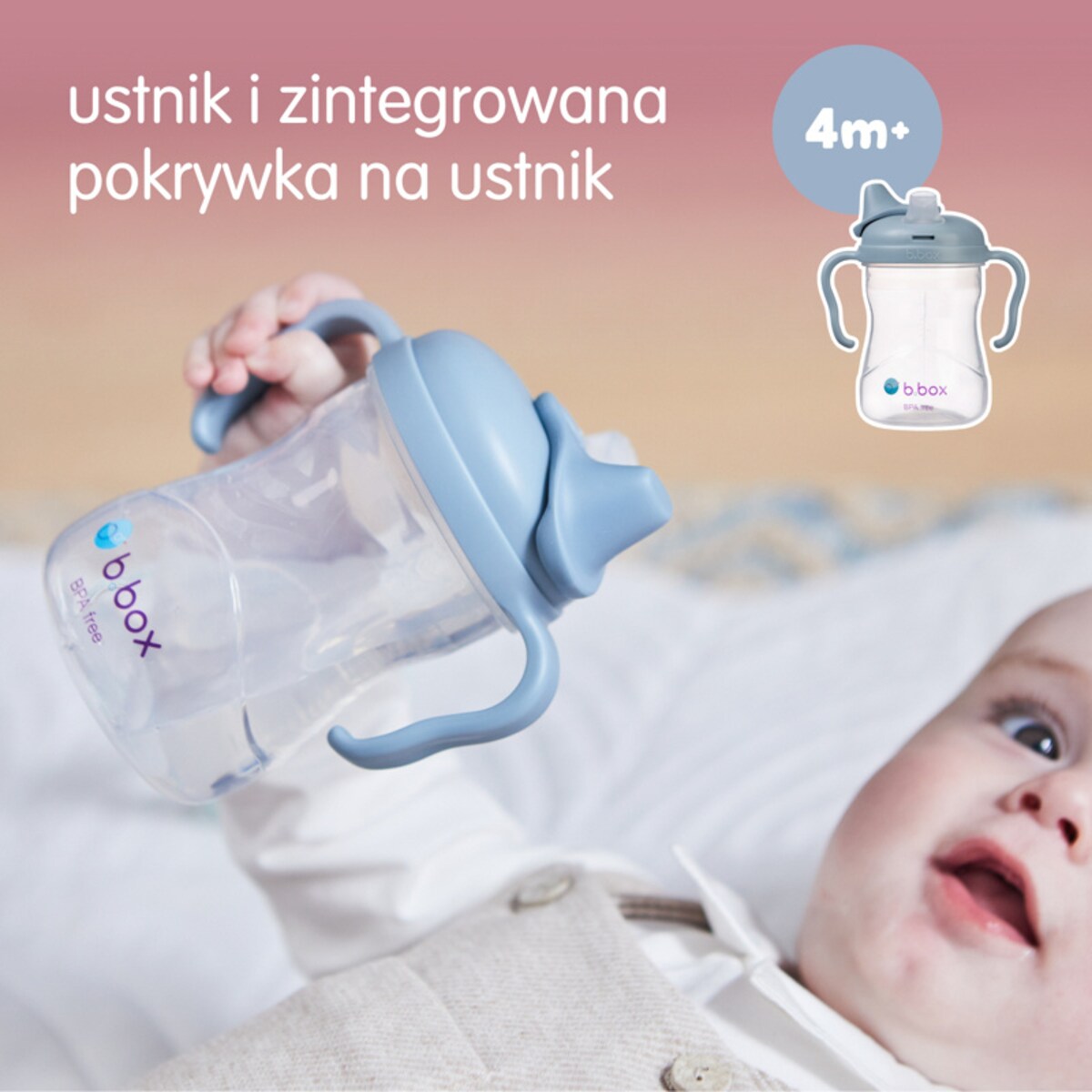 Zestaw 4w1 do nauki picia dla dziecka 240 ml od 3m+ do 12m+ błękitny b.box