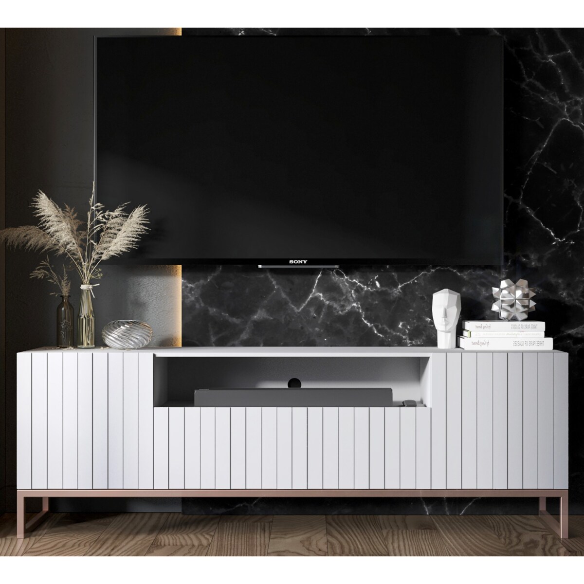 Nowoczesna Szafka RTV Glamour Komoda RTV Glamour Biały Mat 150 cm