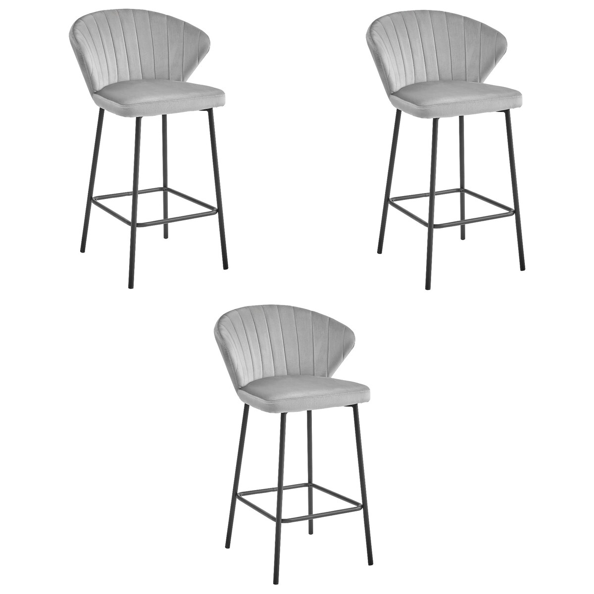 Hoker Do Jadalni Kuchni Baru Wysoki Gatta - Aksamit Srebrno-Szary / Nogi Czarne X 3