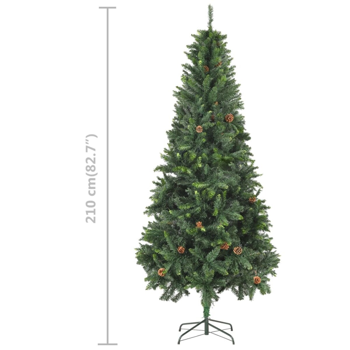 vidaXL Sztuczna choinka z lampkami, bombkami i szyszkami, 210 cm
